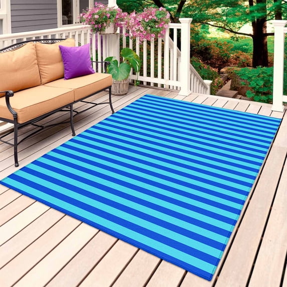Violet Striped Outdoor Rug for Patio/Deck/Porch, Non-Slip Large Area Rug 5 x 7 Ft, Geometric Vertical Modern Minimalist Indoor Outdoor Rugs Washable Area Rugs, Reversible Camping Rug Carpet Runner