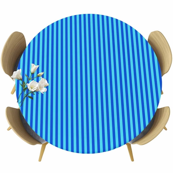 Violet Striped Round Tablecloth, Fitted Table Cover with Elastic for 55"-60" Round Tables, Geometric Vertical Modern Minimalist Table Cloth Outdoor Indoor Dinning Party Waterproof Tablecloths
