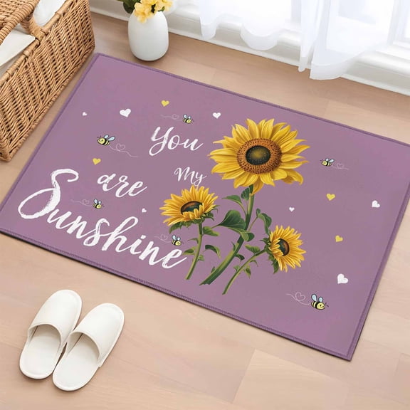Violet Sunshine Sunflower Bathroom Rug Washable 2x3 Entryway Rug Non Slip Pastoral Bees Farmhouse Floral Front Door Mat Low Pile Indoor Doormat Throw Floor Carpet for Kitchen Bedroom Entrance