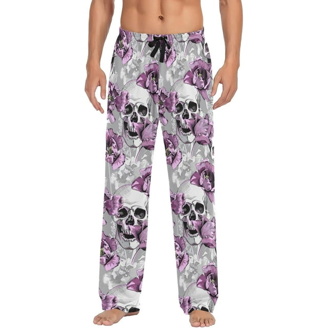Violet Tulips Skulls Pajama Pants Mens Lounge Pants Super Soft Men