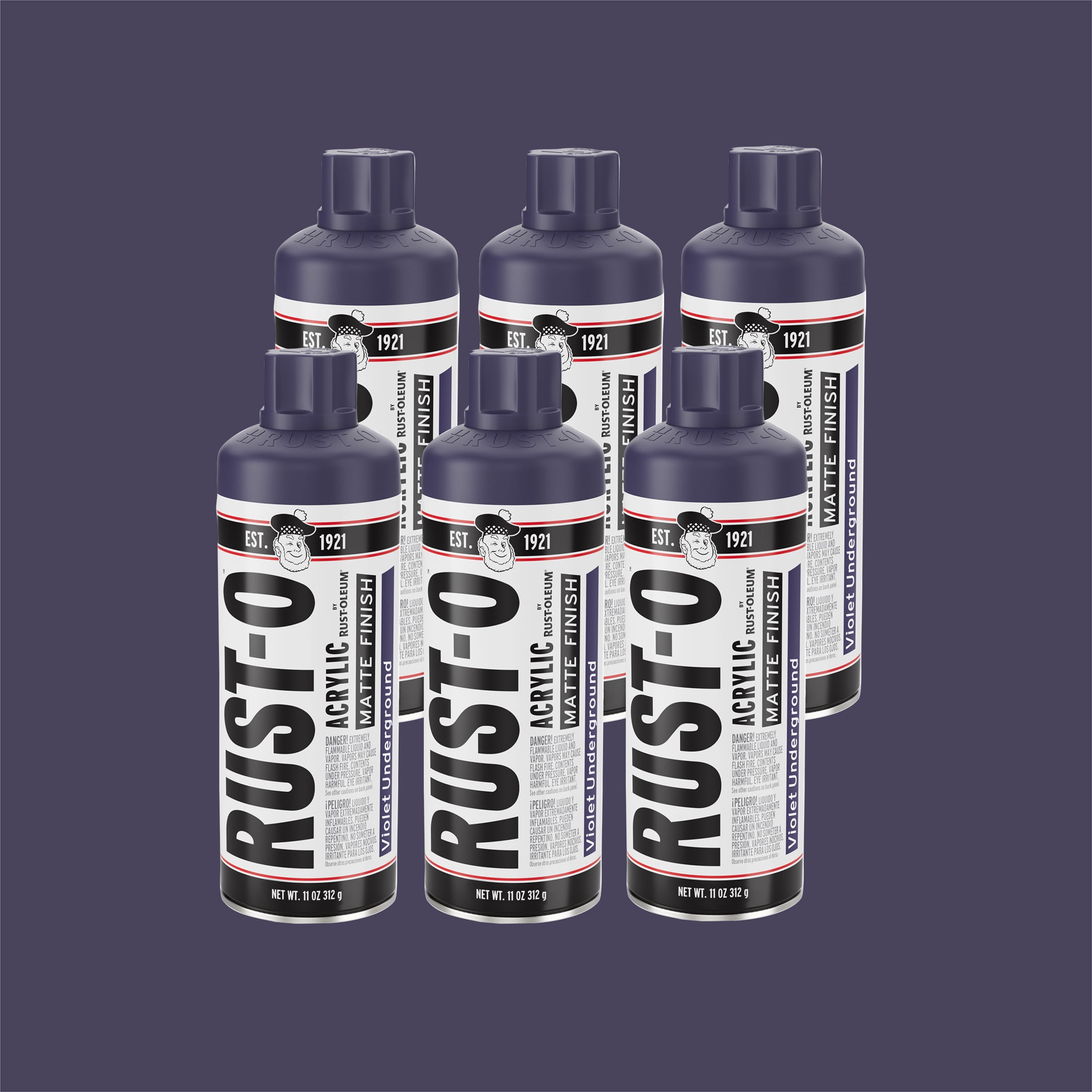6 Pack, Violet Underground, Rust-Oleum Rust-O Acrylic Matte Spray Paint-392219, 11 oz