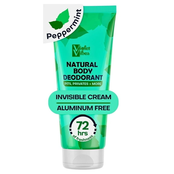 Violet Vibes Whole Body Womens Deodorant, Invisible Cream, Aluminum Free, Peppermint, 3.4 fl oz Tube