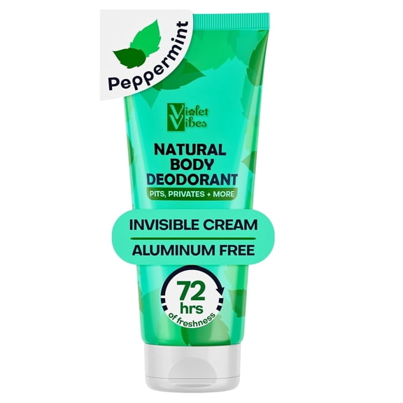 Violet Vibes Whole Body Womens Deodorant, Invisible Cream, Aluminum Free, Peppermint, 3.4 fl oz Tube