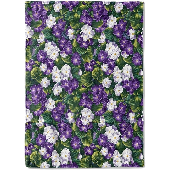 Violet and White Floral Fleece Blanket - 40x50in Lush Purple Flower Nature Throw Blankets,Soft Cozy Lightweight, Ideal for Living Room Home Decor and Kids Women Girls Spring Gifts