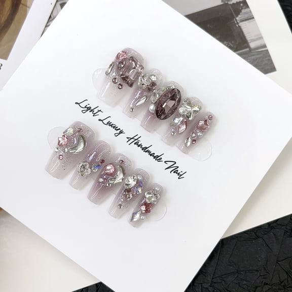 Violet spray gun blush full diamond hand-worn nail piece light luxury pure handmade high quality control nail