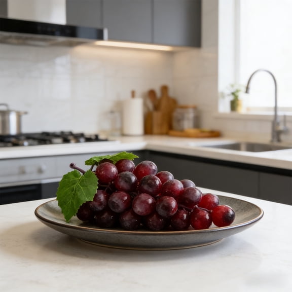 Violete Artificial Hanging Grape Bunch Pendant, Plastic Multicolor Fake Fruit with Leaves, Realistic Decorative Grapes for Photography Props, Home and Event Decor