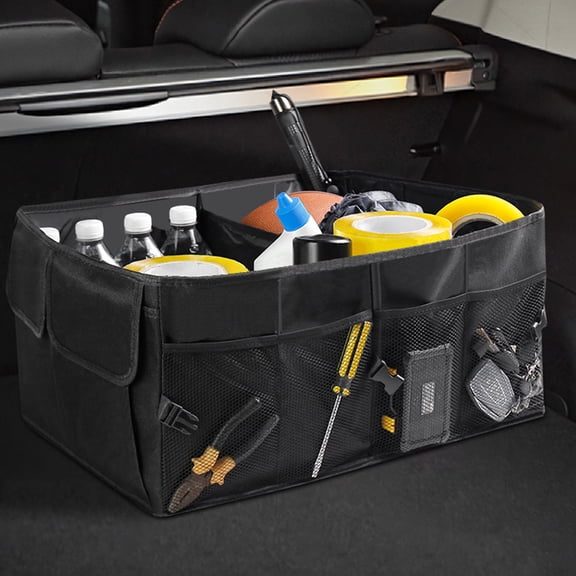 Violete Car Trunk Foldable Storage Box | Oxford Fabric Black 22x15.7x10.2 in | Multi-Compartment Organizer for Vehicle Cargo, Camping, Home Use | Space-Saving, Stackable Design, Easy Installation