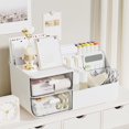 thumbnail image 1 of Violete Desktop Drawer Organizer Plastic White/Yellow | Large Capacity Storage Box with Transparent Cover, Easy-Pull Handles | Multi-Use Desk, Office, Home Organization Solution 27.5x17.5x12.5cm, 1 of 7