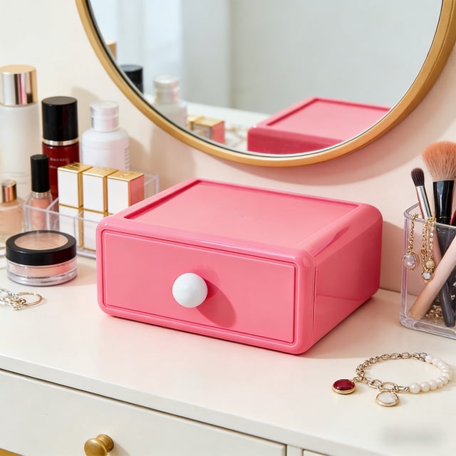 Violete Desktop Organizer with Drawers | Multi Color Plastic Storage Box 8.27"x7.09"x3.94" | Stackable Large Capacity Desk Organizer for Stationery, Cosmetics, Office Supplies | Smooth Pull-Out