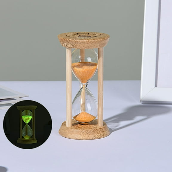 Violete Hourglass Timer Glass Sand Clock | Wood Base Decorative Desk Ornament | Orange Blue | 10x5cm | Fluorescent Sand