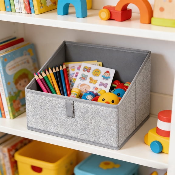 Violete Large Trapezoid Organizer Bin 3.79 Gal | Foldable Nylon Storage Box Gray | Sturdy Clothes, Towel, Book, Toy & Purse Container for Shelf | Space-Saving Detachable Design with Cardboard