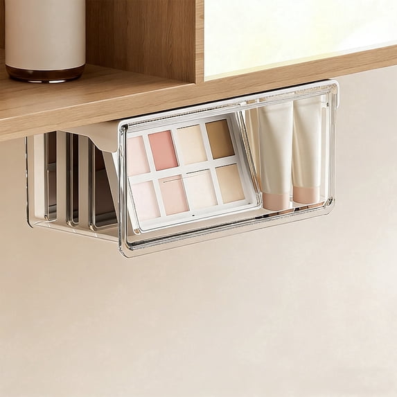 Violete Mirror Cabinet Storage Box | Transparent Plastic Drawer Organizer with White Lid | Waterproof Hanging Design for Bathroom Sink, Wardrobe, Vanity | Stackable Splicing Feature |