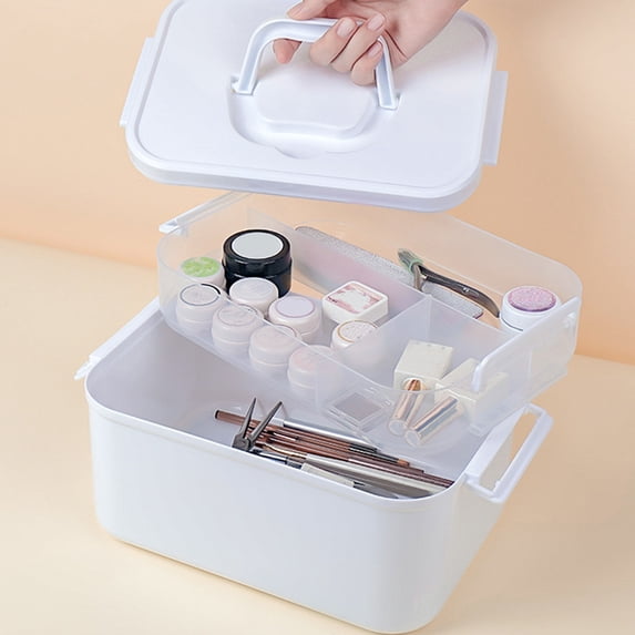 Violete Nail Art Storage Box Large Capacity Double Layer Organizer | White Plastic Desktop Toolbox with Handle, Secure Lock, Fits Nail Polish & , Multipurpose Cosmetic Holder for Home or Outdoor