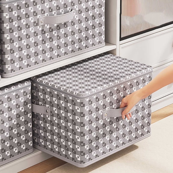 Violete Non-woven fabric zipper storage box | 40x30x21cm folding organizer with heavy-duty load-bearing, ergonomic handles, large capacity | wardrobe closet solution for home, dorm, toys, clothes