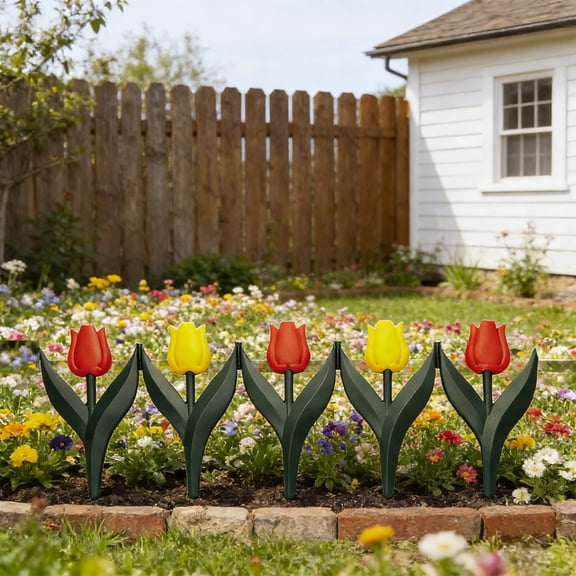 Violete Plastic Garden Fence, Multicolor Small Yard Border Panel, 29.9 x 11 x 0.39 in Decorative Outdoor Home Fence, Modular Design, Easy to Install, 1 Piece