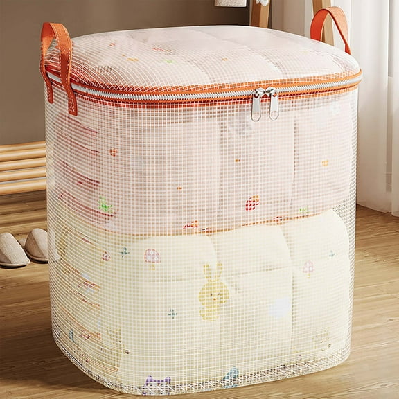 Violete Quilt Storage Bag Large Capacity 100L/140L/180L/210L | Transparent PVC Mesh & Non-Woven Fabric Organizer with Reinforced Handles, Foldable Design, Moisture & Dust Resistant for Blankets,