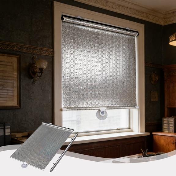 Violete Retractable Sun Shade Roller Blind, Silver Plastic Window Cover with Suction Cups, Heat Blocking Privacy Shade for Car, Home, Kitchen, Bathroom, Office
