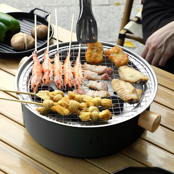 Violete Round Portable Charcoal Grill, Iron Tabletop Barbecue Grill with Air Vents, 12.6 in Diameter, for Outdoor Camping, Picnic, Beach, Patio Cooking