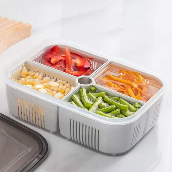 Violete Snackle Box Refrigerator Organizer Bin with 4 Compartments | Clear Plastic Divided Food Storage Container with Airtight Lid for Fruit, Veggies, Cheese, Sandwiches | Space-Saving Fridge Tray,