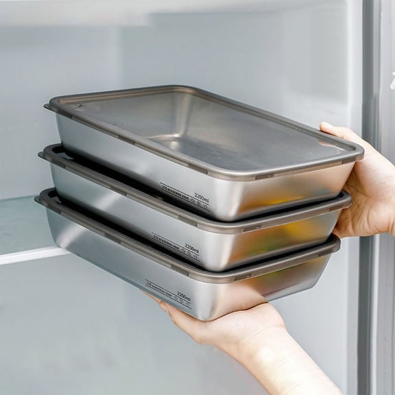 Violete Stainless Steel Food Storage Box Set | 316L Rust-Resistant Meal Prep Container With Lid | 2200ml Large Capacity Freezer Organizer Tray | Leakproof, Easy Clean, Dishwasher | 3pcs Silver
