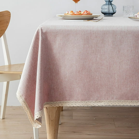 Violete Tablecloth Cotton Linen Pink | Wrinkle-Resistant Washable Fabric | 55x55in or 55x71in | Embroidered Decorative Table Cover for Kitchen Dining