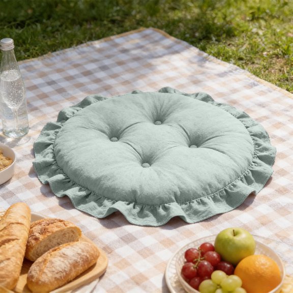 Violete Velvet Floor Chair Cushion Round Seat Pad, 40 cm, Thick Pearl Fluff Filling, Strap for Office Chair, Ottoman or Outdoor Use, Multiple Colors