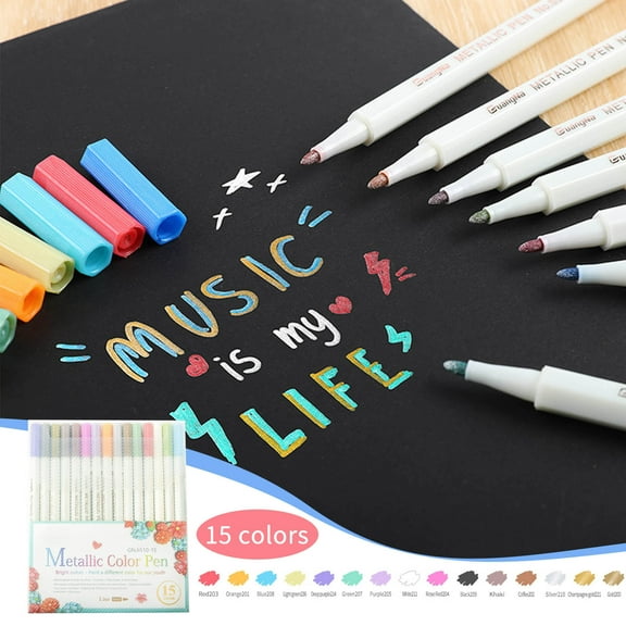 Violete Watercolor Outline Marker Pen Set 15 Colors | Fluorescent Glitter | 1ml Quick-Dry Ink for Art, Scrapbooking, Cardmaking