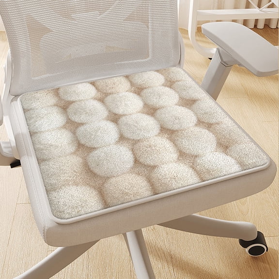 Violete Winter Plush Seat Cushion with Pom Poms, Non Slip Warm Chair Pad, Polyester, 40 x 40 cm, Machine Washable, Solid Color Pink Beige Blue Brown