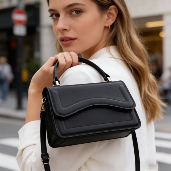 Violete Women’s Faux Leather Crossbody Shoulder Bag, Small Square Handbag, Solid Color, Adjustable Strap, Multi-Compartment Interior for Everyday Use
