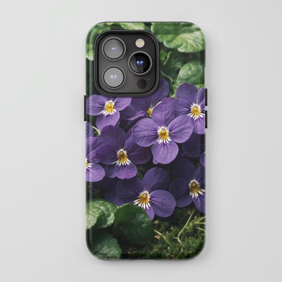 Violets For All iPhone Series Tough Phone Case Nature Floral Photography Purple Green