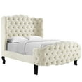 thumbnail image 1 of Violette Queen Tufted Wingback Performance Velvet Platform Bed in Ivory, 1 of 7