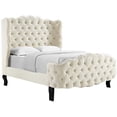 thumbnail image 1 of Violette Queen Tufted Wingback Performance Velvet Platform Bed in Ivory, 1 of 7