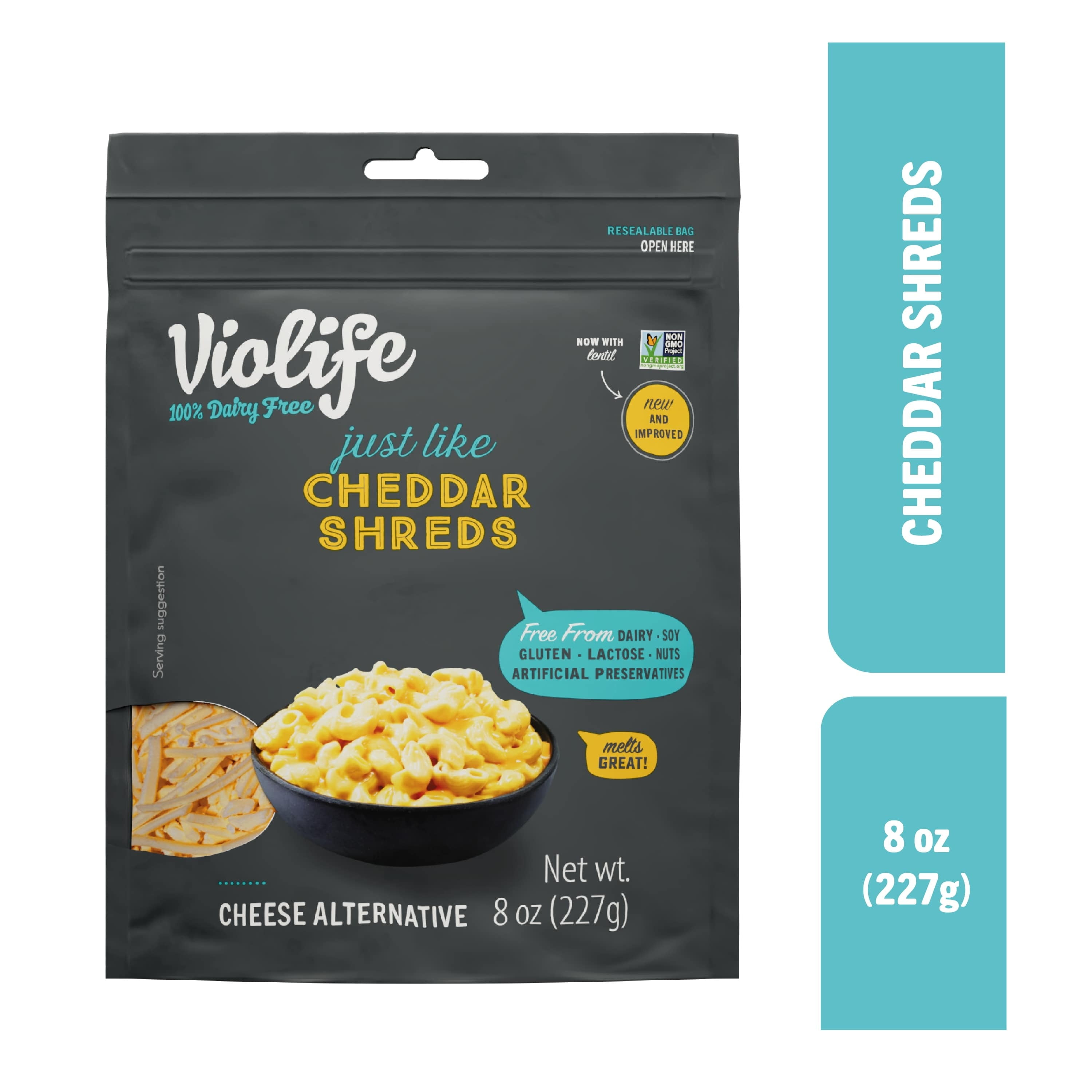 Violife Just Like Cheddar Shreds Shredded Cheese, Dairy-Free Vegan 8 oz Bag (Refrigerated)