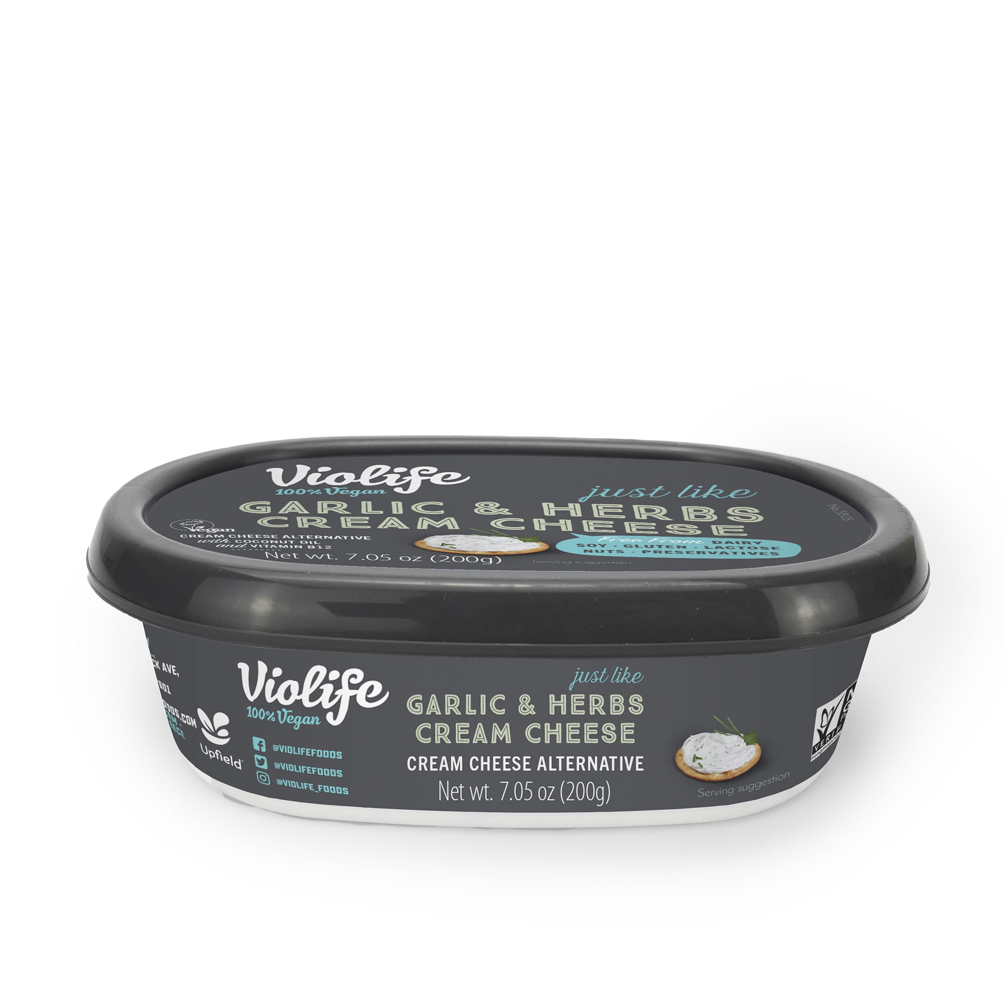 Violife Just like Cream Cheese Garlic & Herb, DairyFree Vegan, 7.05 oz Tub (Refrigerated