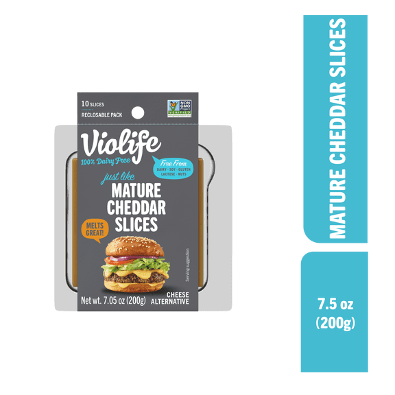 Violife Just like Mature Cheddar Slices, Dairy-Free Vegan, 7.05 oz pack (Refrigerated)