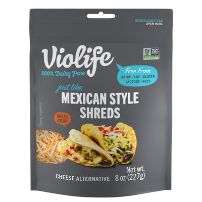 Violife Just like Mexican Style Shreds Shredded Cheese, Dairy Free Vegan, 8 oz Plastic Pack