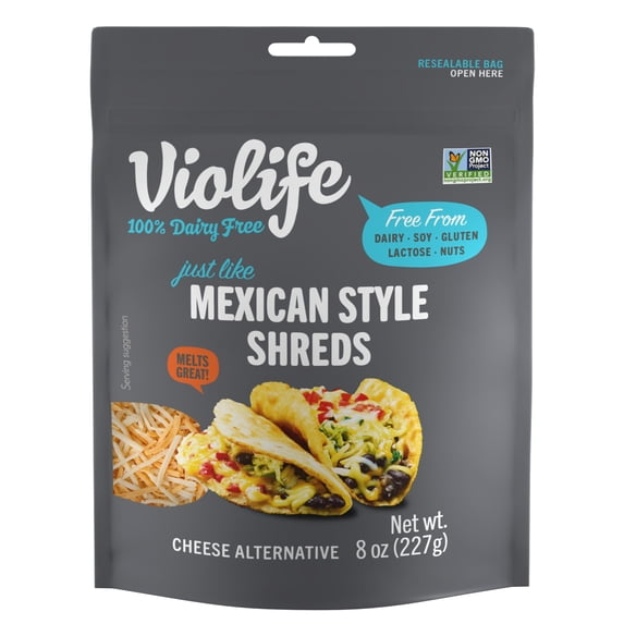 Violife Just like Mexican Style Shreds Shredded Cheese, Dairy Free Vegan, 8 oz Plastic Pack