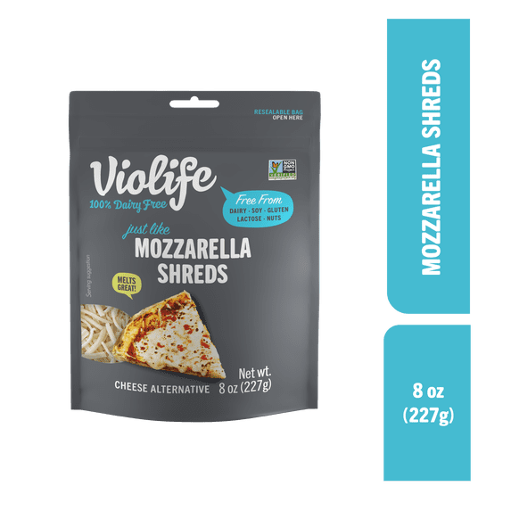 Violife Just like Mozzarella Shreds Shredded Cheese, Dairy-Free Vegan, 8 oz Bag (Refrigerated)
