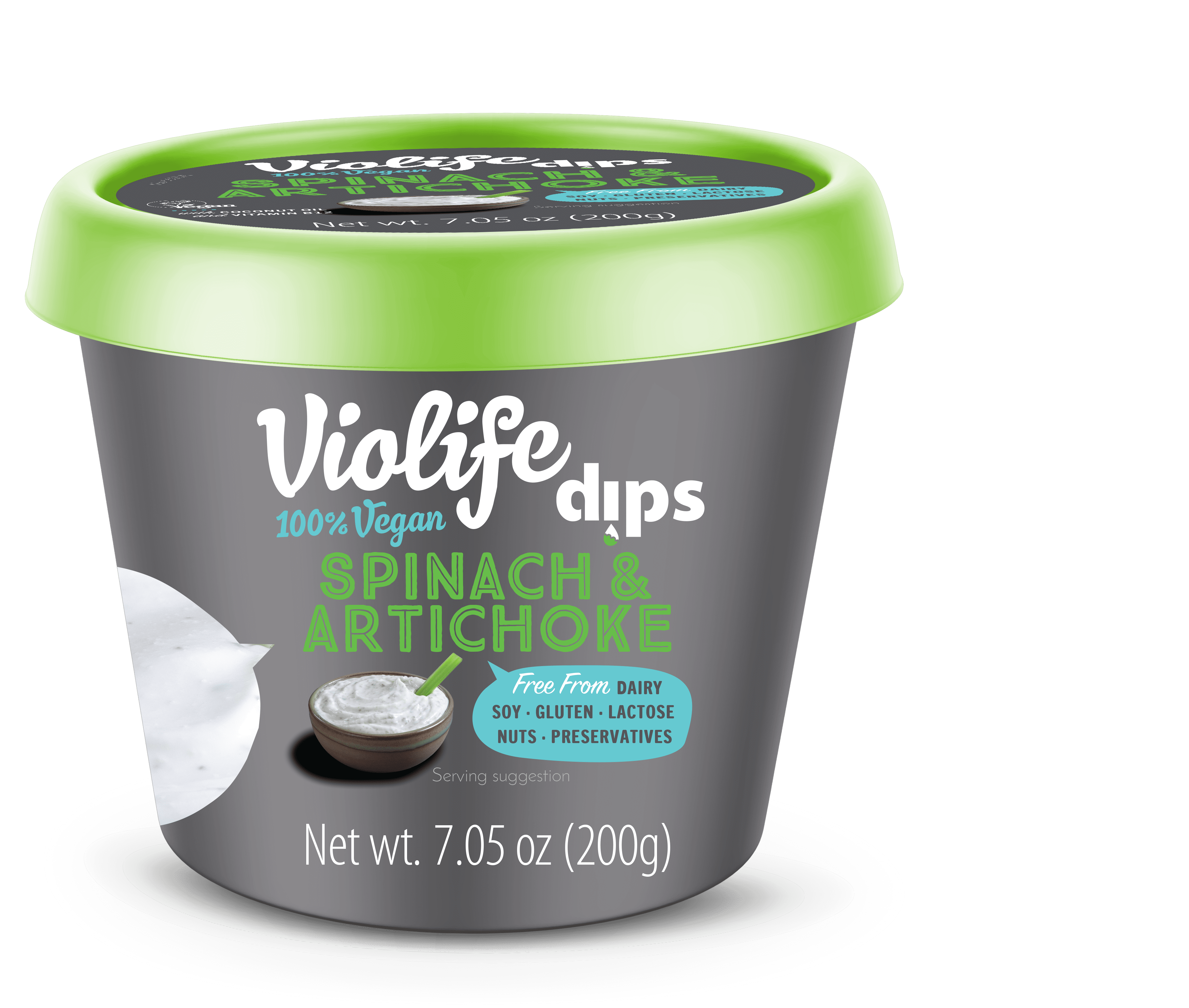 Violife Spinach & Artichoke Dip, Dairy Free Vegan, 7.05 oz Tub