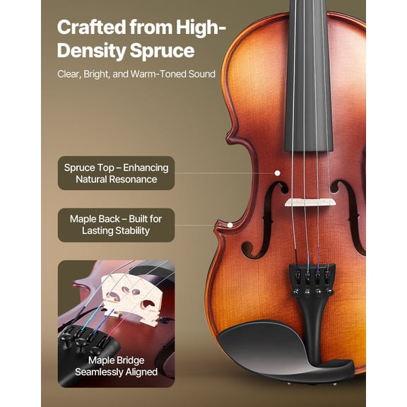 Violin 1/2 Size for Adults, Violin Fiddle Set for Beginners Student with Hard Case, Rosin, Bow, Shoulder Rest,Bridge,Tuner and Extra Strings,Solidwood