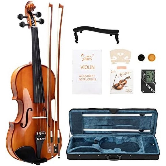 Violin 4/4 Full Set for Kids - Solidwood Fiddle with Tuner Bow Case Shoulder Rest, Including Acoustic Violin Strings for Beginners Adults (Bright Brown)$$Music