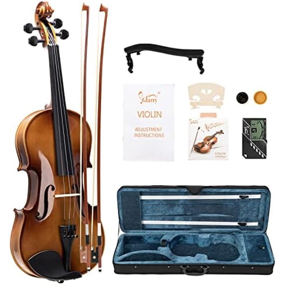 Violin 4/4 Full Set- Solidwood Fiddle with Tuner Bow Case Shoulder Rest, Including Acoustic Violin Strings for Beginners Adults (Light)$$Music