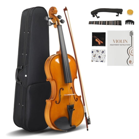 Violin 4/4 Full Size Kit, Violin Fiddle Set for Beginner Adults Student with Arbor Bow, Extra Strings & Bridge, Rosin, Hard Case, Fingerboard Stickers and Shoulder Rest (Natural)