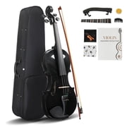 Violin 4/4 Full Size Set, with Arbor Bow & Extra strings & Bridge, Rosin, Tuner, Hard Case and Shoulder Rest, Wooden Fiddle for Professional Beginners Adults Kid Black