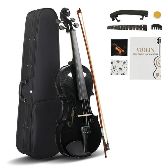Violin 4/4 Full Size Set, with Arbor Bow & Extra strings & Bridge, Rosin, Tuner, Hard Case and Shoulder Rest, Wooden Fiddle for Professional Beginners Adults Kid (Black)