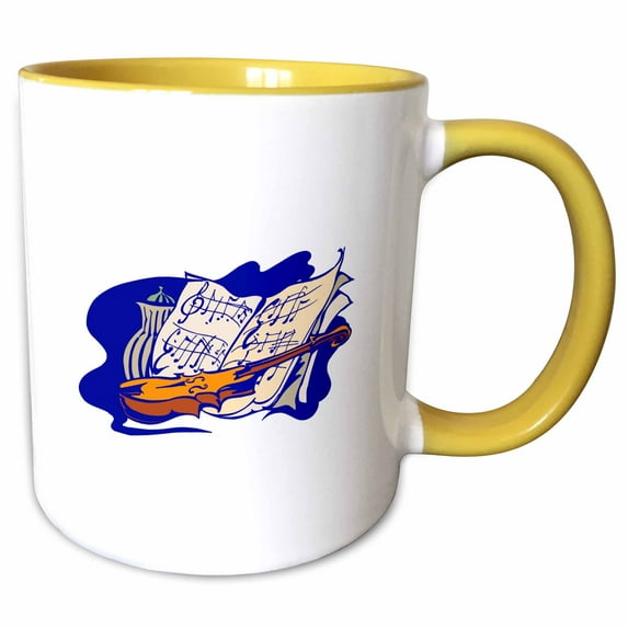 3drose, Violin Blue Music Jar Still Life, 11oz Two-tone Yellow Mug