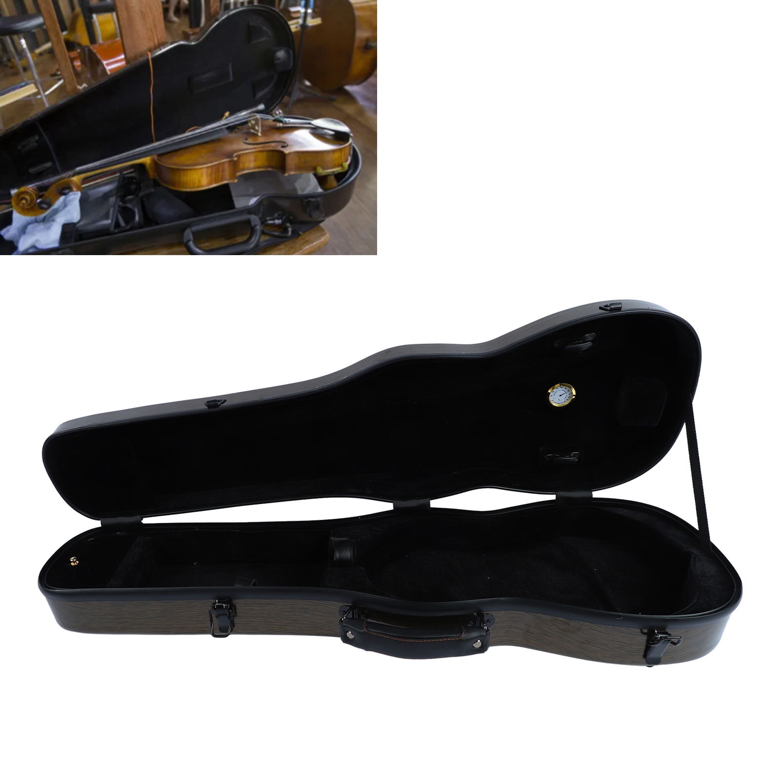 Violin Box, Carbon Fiber Lightweight Portable Violin Hard Case Replacement With Hygrometer