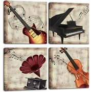 Violin Canvas Wall Art Piano Guitar Painting Pictures Musical Posters Jazz Vintage Artwork for Bedroom Office Bathroom