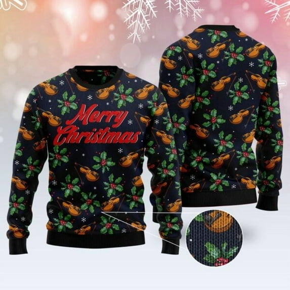 Violin Christmas 3D Christmas Sweater, Christmas Sweater, 3D Sweater, Funny Xmas Sweaters