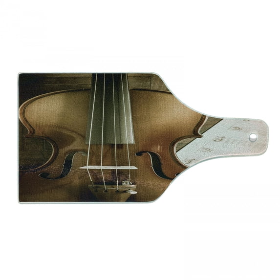 Violin Cutting Board, Classical Music Themed Photo of Instrument and Empty Music Sheet, Decorative Tempered Glass Cutting and Serving Board, in 3 Sizes, by Ambesonne